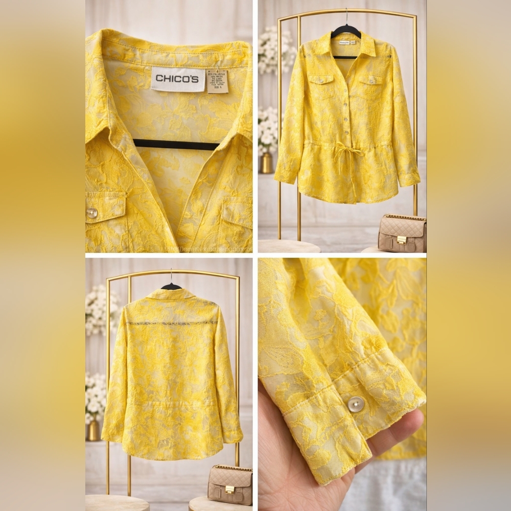 Chico's Yellow Textured Drawstring Jacket - image 2